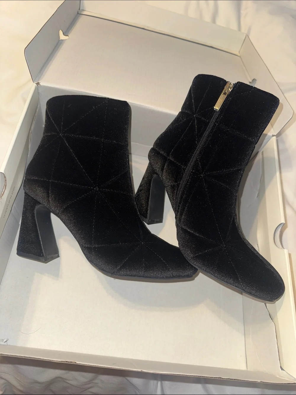Women's Black Velvet Quilted Ankle Boots